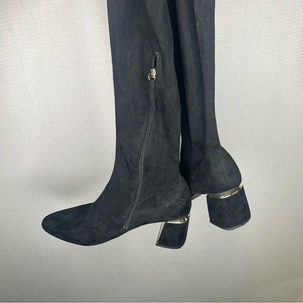 Zara Basic | 41 Black Over the Knee Boots with Block Heel and Pull-On‎ Style